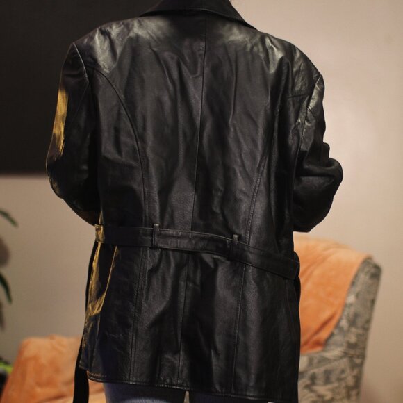 Leather Jacket Trench Coat Black - Picture 3 of 16